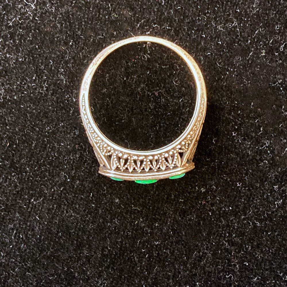 Stunning VINTAGE 925 Silver + Opals Filigree Ring Sz 8 1930s - Picture 3 of 8